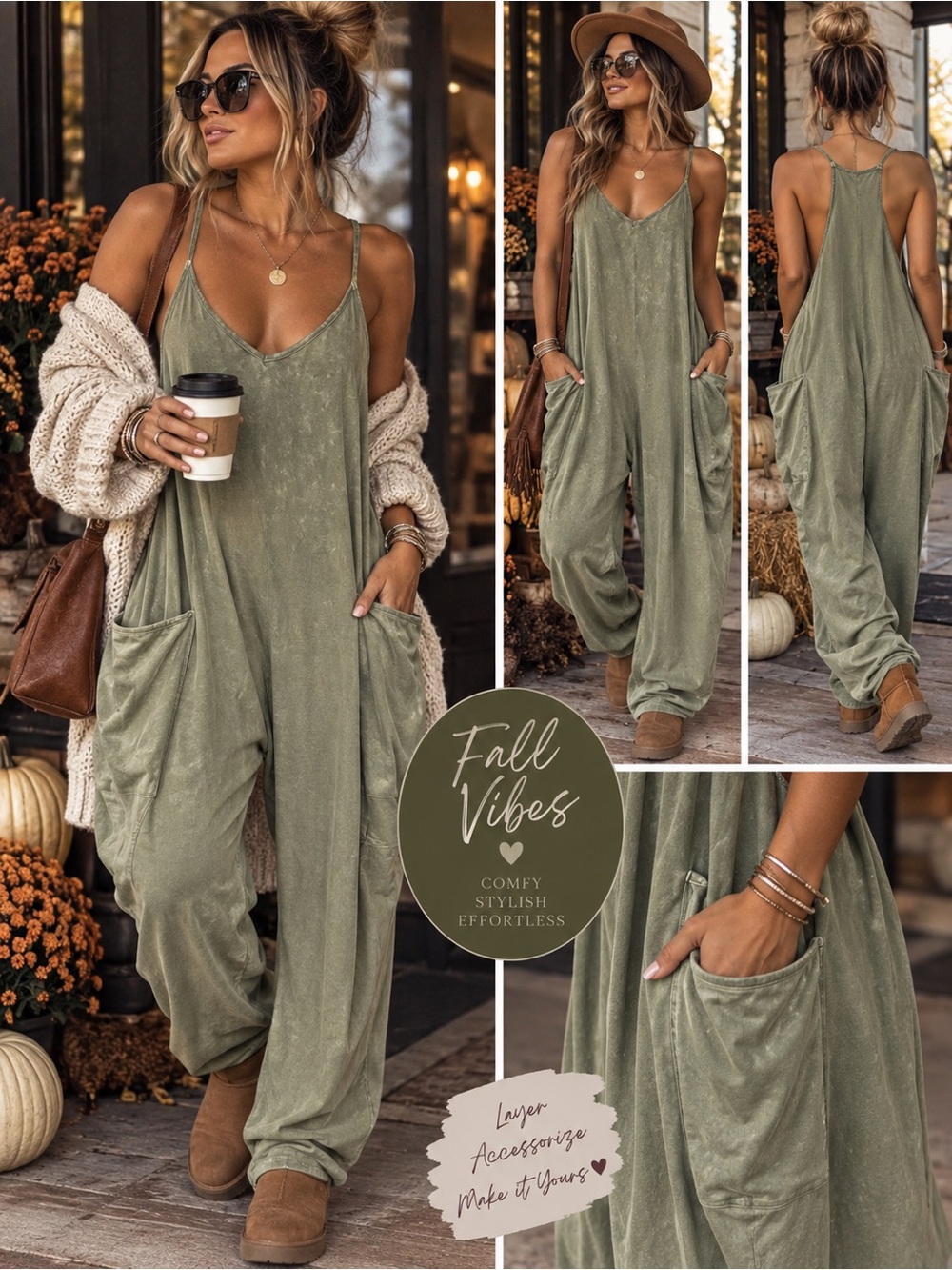 Olive Green Boho Jumpsuit Cotton